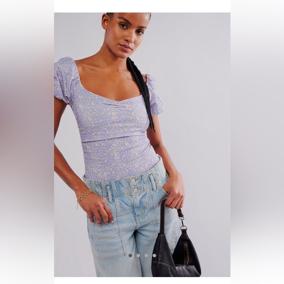 XS printed Bella bodysuit in chambray combo EUC - Picture 1 of 9